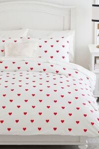 Heart Tek Kişilik Çarşafı Lastikli Kalpli Nevresim Takımı Kırmızı