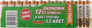 Gp Batteries GP15AU Ultra Alkalin LR6/E91/AA Kalem Pil, 1.5 Volt, 12'li Paket, Bakır/siyah/beyaz