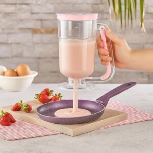 Hamur Porsiyonlayıcı, Kek Dağıtıcı, Krep Kabı, Muffin Aparatı, Waffle Kabı, Pancake Porsiyonlayıcı, Ölçülü Kap, Mutfak Yardımcısı, Pratik Mutfak Ürünü, Damlatmaz Kap, Pişirme Kabı, Tatlı Aparatı, Karı