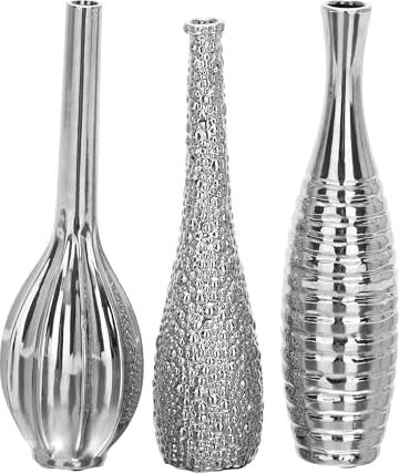 Deco 79 Değişen Desenli Seramik Tomurcuk Vazosu, 3'lü Set 3 ''w, 12'' H, Gümüş