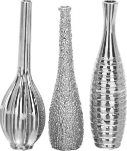 Deco 79 Değişen Desenli Seramik Tomurcuk Vazosu, 3'lü Set 3 ''w, 12'' H, Gümüş