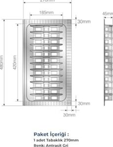 Tify Çekmece Içi Tabaklık 27CMX48CM, Antresit (3cm En ve 6 cm Boydan Kesilebilir)