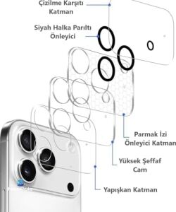 iPhone 17 Air Kamera Lens Koruyucu 9h Temperli Cam, Darbeye Dayanıklı, Çizilme Karşıtı Apple iPhone 17 Air ile Uyumlu