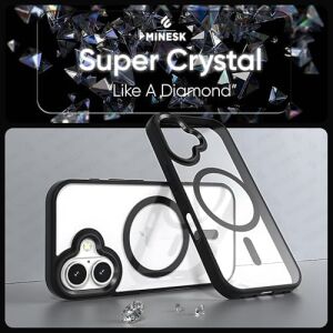 iPhone 17 Için Super-Crystal Magsafe ile Uyumlu Kılıf Arkası Kristal Berraklığında Cam Görünüm Kenarları Darbe Emici Silikon Hybrid Kılıf (Siyah, 17)