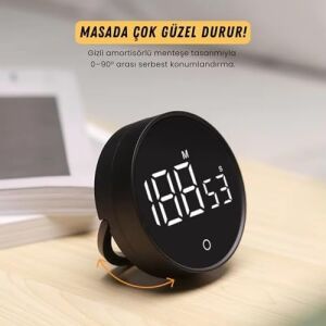 Rt-1 Mıknatıslı Rotary Zamanlayıcı 0-199 Ileri Geri Sayım Kronometre, Ayaklı Stand, LED Ekran, Usb-C Şarjlı, Pomodoro & Mutfak Timer (Beyaz)