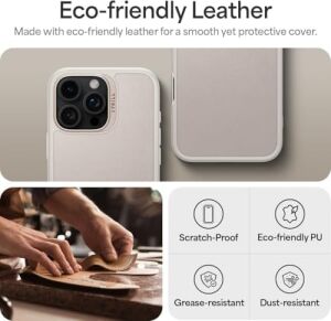 16 Pro ile Uyumlu Magsafe Kılıf Kajuk Mag Hava Kanalı Teknolojisi™ Askeri Sınıf Koruma Cream Vegan Deri Kapak - ACS08405
