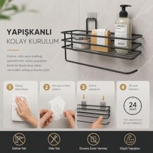 Yapışkanlı Raflı Havlu Askısı,baharatlık Askısı,kağıt Havlu Askılı Duvar Tipi Baharatlık ve Şampuanlık, Banyo ve Mutfak Için Uygun,delmeden Vidalamadan Kolay ve Pratik Montaj (Havlulukluraf)