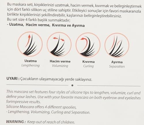 4'lü Silikon Tasarım Maskara ve Kaş Şekillendirme Fırçası