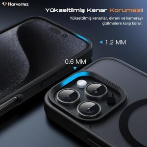 iPhone 15 Pro Max Kılıf 6.7'' Magsafe ile Uyumlu, Darbeye Dayanıklı Cep Telefon Kılıfı, Mat Arka Yüzey N56 Manyetik, Alüminyum Tuşlar, Bpa Içermez, Sararmaz Phone Case - Siyah