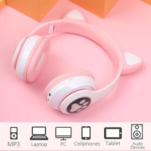 Kedili Patili A Kaliteli Kulaküstü Bluetooth Kulaklık Cat Kadın Kız Yetişkin Mikrofonlu Işıklı Kablosuz Kulaklık + Aux Hediye