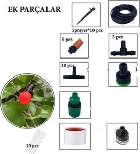 15 Metre Bahçe Damlama Sulama Sistemi Seti Hortum ve Ek Parçaları