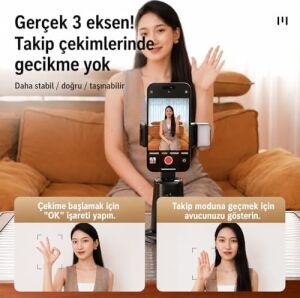 Gimbal Yüz Takip Telefon Sabitleyici 360° Video Canlı Yayın Akıllı Tripod Direk Bağlantı
