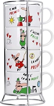 - 4'lü Istiflenebilir Cappuccino Fincan Seti - Karma Renkli - Porselen