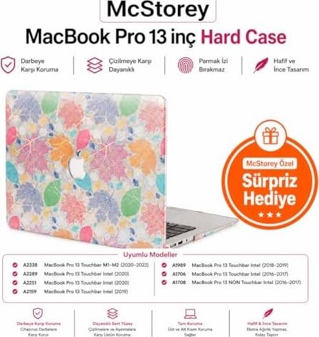MacBook Pro 13 Deri Dokulu Kılıf A1706 A1708 A1989 A2159 A2251 A2289 A2338 M1 M2 Uyumlu Ince Hafif Sert Kılıf Koruyucu Kapak
