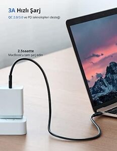 USB C To USB C 3A Hızlı Şarj ve Data Kablosu Beyaz 50 cm