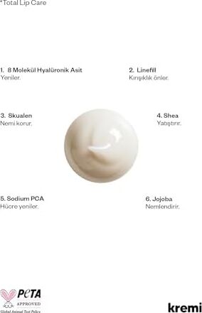 Kremi Total Lıp Care 8 ml · Onarıcı, Peeling Etkili · 8d Hyaluronik Asit, Niasinamid, Skualen
