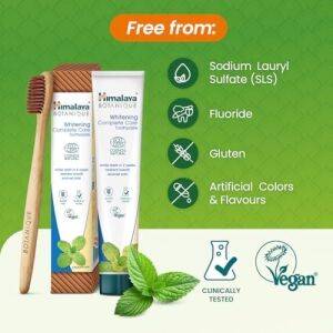 Himalaya Botanique Beyazlatıcı Komple Bakım Diş Macunu 75ML | Ecocert Cosmos Sertifikalı | Organik Aktif, Nane Aromalı | Daha Beyaz Dişler, Daha Ferah Nefes | Florür & Gluten Içermez