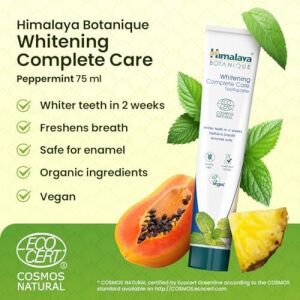 Himalaya Botanique Beyazlatıcı Komple Bakım Diş Macunu 75ML | Ecocert Cosmos Sertifikalı | Organik Aktif, Nane Aromalı | Daha Beyaz Dişler, Daha Ferah Nefes | Florür & Gluten Içermez