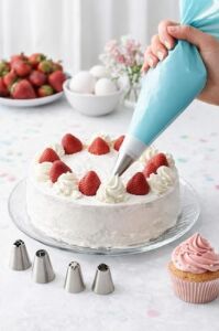 Profesyonel Pasta ve Cupcake Süsleme Seti, Krema Sıkma Torbası ve 6'lı Paslanmaz Duy Seti, Mutfak Dekorasyon Malzemesi, Beyaz/mavi/pembe