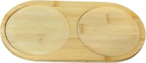 Bambu 2 Bölmeli Oval Yağdanlık ve Sosluk Altlığı - Şık Doğal Ahşap Görünümlü Stand, Mutfak Tezgahı Için Düzenleyici ve Çok Amaçlı Kullanım