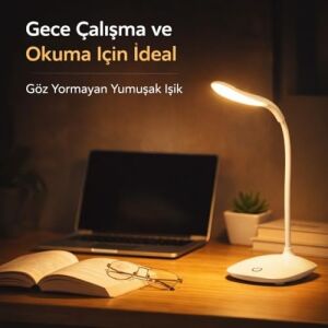 Dokunmatik LED Masa Lambası Şarjlı Ayarlanabilir Işık Göz Yormayan Esnek Gövde Modern Beyaz Masa Lambası
