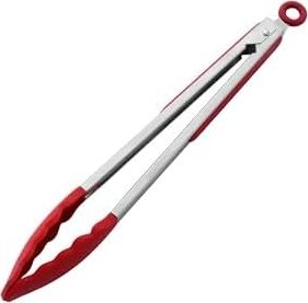 Çelik Silikon Maşa 33 cm Kırmızı Mutfak Biftek Barbekü Salata Ekmek Maşası MT145