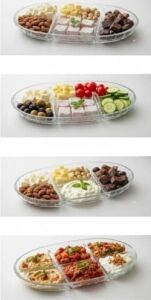 Şık Tasarımlı 3 Bölmeli Cam Kahvaltılık – 27X15 cm Dayanıklı Servis Tabağı, Çok Bölmeli Sunum Kabı, Çizgili Desen Modern Cam Meze ve Atıştırmalık Tabağı