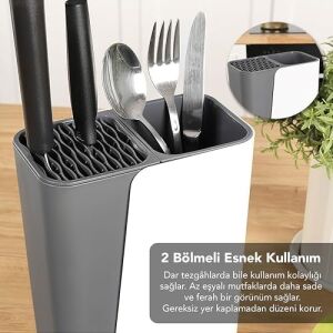 Çok Fonksiyonlu Mutfak Düzenleyici, 2-3 Bölmeli Ayarlanabilir Genişlik, Çatal Kaşık Bıçak Tutucu, 17-24 cm Genişlik (Siyah)