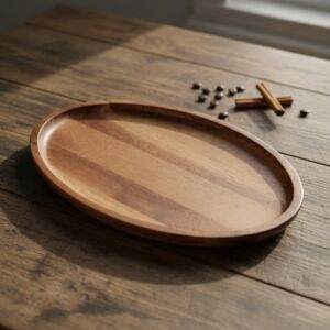Akasya Ağacı Oval Sunum Tabağı (28X18 Cm) | Yükseltilmiş Kenarlı Doğal Ahşap Servis Tepsisi | Kahve, Peynir ve Atıştırmalık Sunumları Için