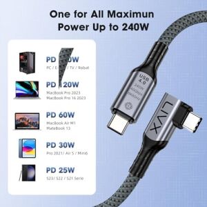 Usb4 Kablo 90 Derece Usb-C To Usb-C 40GBPS Veri Aktarım, 240W Pd Hızlı Şarj, 8K@60Hz Görüntü Desteği, Thunderbolt 3/4 ile Uyumlu, Örgülü Dayanıklı Şarj ve Data Kablosu Klv-Y