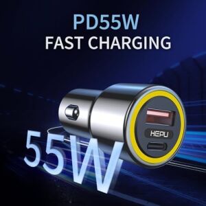 HP-782 Araç Içi Şarj Cihazı 3.1A Pd 48 Watt Hızlı Şarj Aleti Metal Çakmaklık Şarj Type C 2-Port Işıklı