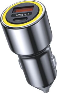 HP-782 Araç Içi Şarj Cihazı 3.1A Pd 48 Watt Hızlı Şarj Aleti Metal Çakmaklık Şarj Type C 2-Port Işıklı