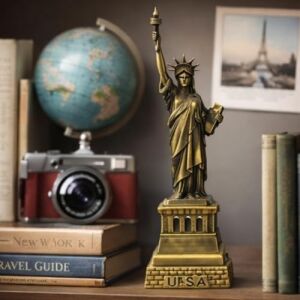 Minyatür Özgürlük Anıtı Heykeli, Metal Döküm, Bronz Finish, 21 Cm, Usa Yazılı Detaylı Kaide
