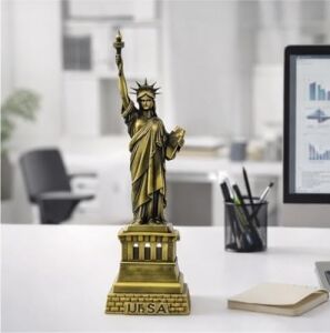 Minyatür Özgürlük Anıtı Heykeli, Metal Döküm, Bronz Finish, 21 Cm, Usa Yazılı Detaylı Kaide
