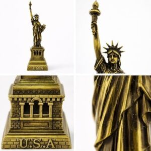 Minyatür Özgürlük Anıtı Heykeli, Metal Döküm, Bronz Finish, 21 Cm, Usa Yazılı Detaylı Kaide