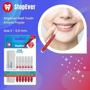 Stopever Well Tooth Arayüz Fırçası, Kırmızı - Size 2 | 0.5 mm Ince Telli Diş Arası Fırçası, Taşıma Kutusu Hediyeli | Ortodontik Kullanıma Uygun | 6 Adet