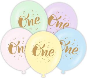 One 1 Yaş Altın Renk Baskılı Latex Balon 10 Adet