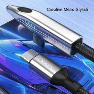Metro 240W 90° Açılı 1.8 Metre Type-C To Type-C Hızlı Şarj Oyuncu Kablosu Otomatik Kapanma ve LED Göstergeli Siyah Ctr-02