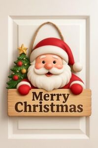 Gülümseyen Noel Babalı Ahşap Kapı Süsü Yılbaşı Mazemeleri Noel Yılbaşı Temalı Hediyeler Yılbaşı Süsü (20-25 Cm)