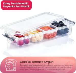 Grand 4 Bölmeli Organizer – Çekmece Dostu, Gıda Temasına Uygun ve Pratik Saklama (Beyaz)