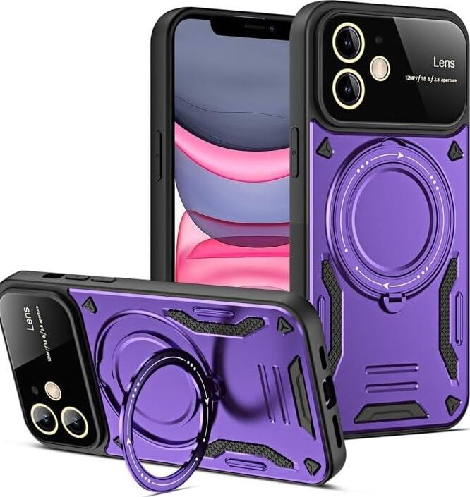 iPhone 11 Kılıf Cosanta Kılıf Standlı Kılıf Kamera Lens Koruyuculu Sert Silikon Kılıf Darbeye Karşı Dayanıklı Kılıf Apple iPhone 11 ve Magsafe ile Uyumlu Kılıf (Mor)