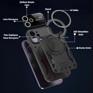 iPhone 11 Kılıf Cosanta Kılıf Standlı Kılıf Kamera Lens Koruyuculu Sert Silikon Kılıf Darbeye Karşı Dayanıklı Kılıf Apple iPhone 11 ve Magsafe ile Uyumlu Kılıf (Mor)