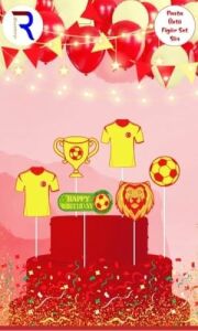 Futbol Temalı Pasta Süsleme Seti, Sarı-Kırmızı Renkli, 6 Parça, Doğum Günü Dekorasyonu