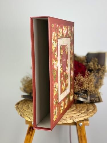 10X15CM 500 Fotoğraf Kapasiteli Kutulu Çiçek Desenli Lüks Ofset Fotoğraf Albümü (Bordo)