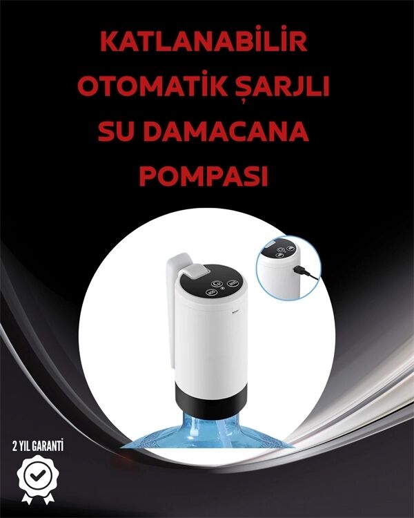 Damacana Üstü Akıllı Su Pompası | 3 Damacana Kullanım | 4W Güç | Micro USB Şarjlı | Katlanabilir & Taşınabilir