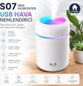 Neo Şarjlı Hava Nemlendirici 300ML Rgb Işıklı Type-C Buhar Makinesi Sessiz Ortam Nemlendirici Aroma Difüzörü 1 Adet Filtre Hediye