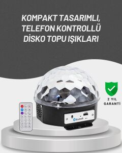 Uzaktan Kumandalı Rgb LED Disko Topu Bluetooth Hoparlörlü