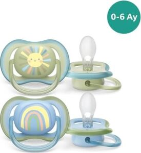 Ultra Air Emzik, Erkek Bebekler Için 0-6 Ay, 2’li Paket, Ortodontik Silikon, Geniş Hava Delikli, Mikrodalga Sterilize Edilebilir, Bpa Içermez, Taşıma Kutulu, SCF085/58