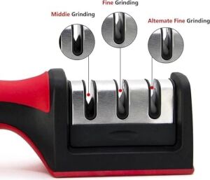 Ikili Bıçak Bileme Seti – 3 Aşamalı Krom Kaplama Manuel Bıçak Bileyici + Metal Gövdeli 8 Tekerlekli Profesyonel Bıçak Bileme Aparatı