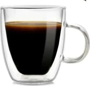 Borosilikat Çift Cidarlı Espresso Bardağı, Şeffaf, 100ML, Kulplu, 2'li Set